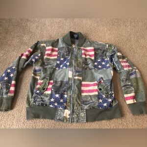 Diamond Stash Camo American Flag Bomber Jacket Mens Medium Full Zip Lightweight